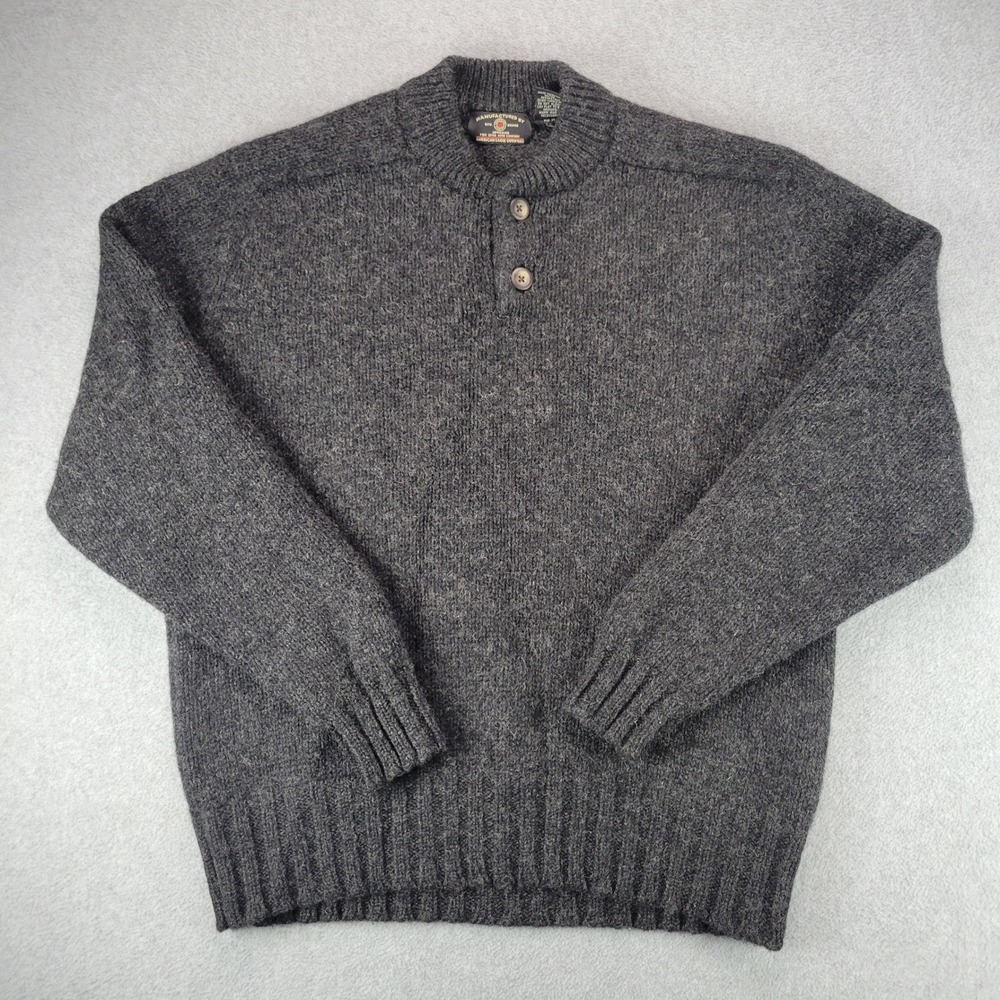 American Eagle Henley Sweater Mens S Gray Wool Blend Mock Neck Button Marled